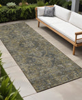 8 Runner Dark Moss Green and Gray Oriental Washable Non Skid Indoor Outdoor Runner Rug