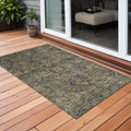 3 X 5 Dark Moss Green and Gray Oriental Washable Non Skid Indoor Outdoor Area Rug
