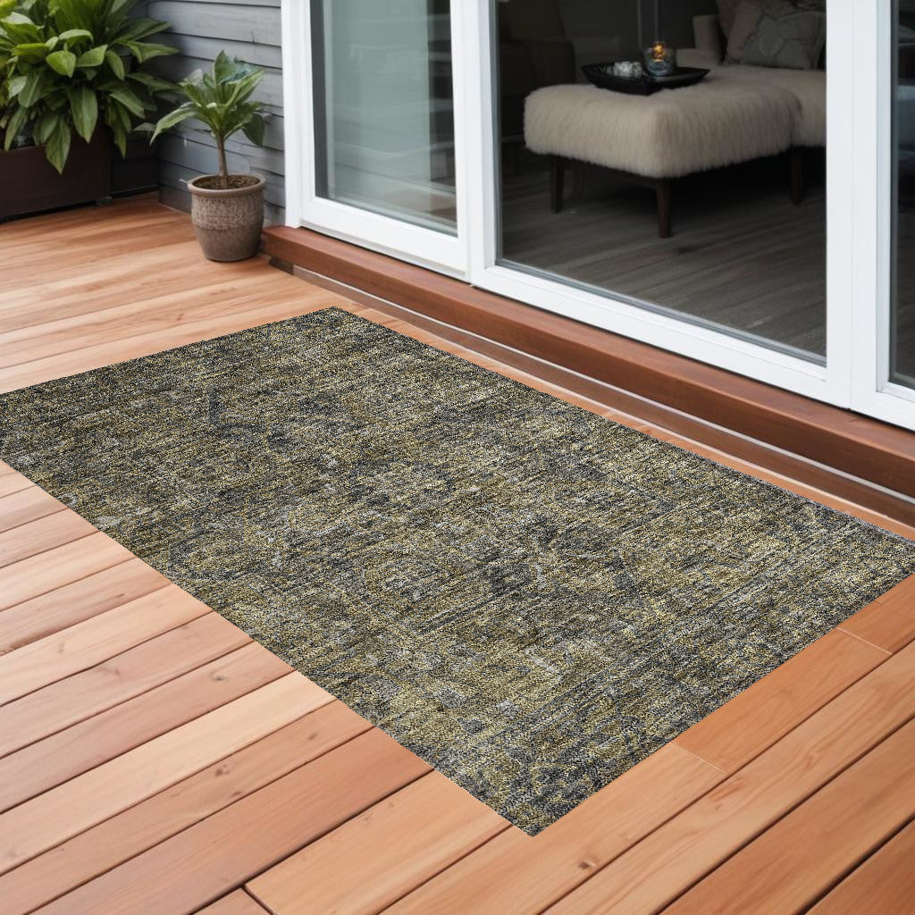 3 X 5 Dark Moss Green and Gray Oriental Washable Non Skid Indoor Outdoor Area Rug