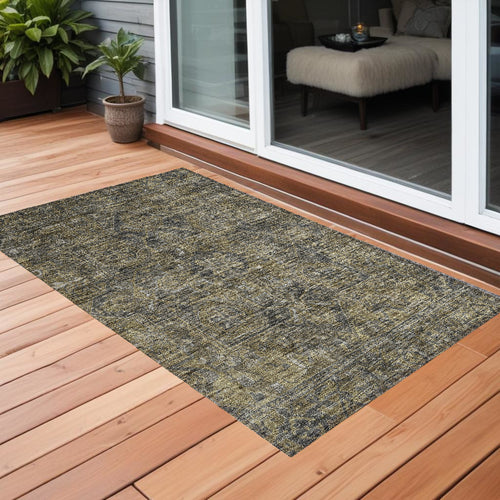 3 X 5 Dark Moss Green and Gray Oriental Washable Non Skid Indoor Outdoor Area Rug