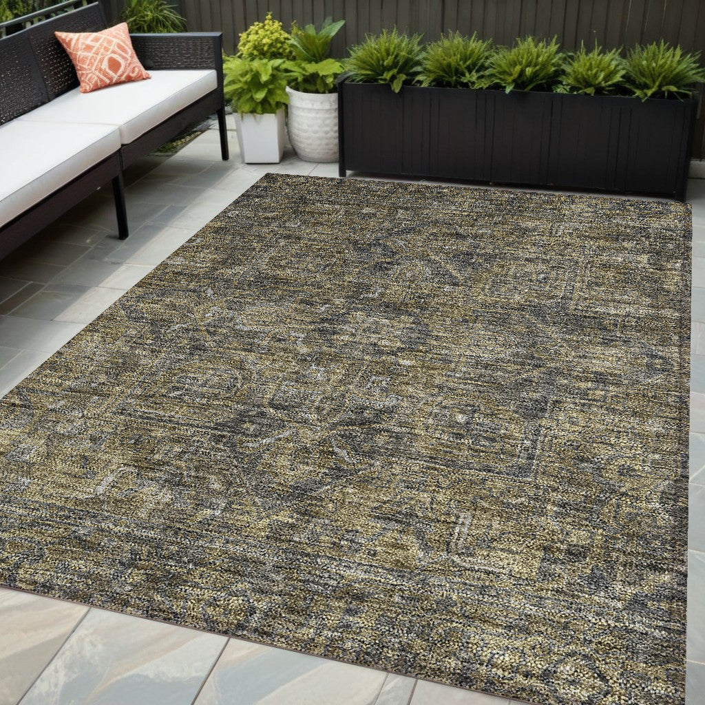 5 X 8 Dark Moss Green and Gray Oriental Washable Non Skid Indoor Outdoor Area Rug