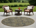 8 Round Dark Moss Green and Gray Round Oriental Washable Non Skid Indoor Outdoor Area Rug