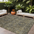 9 X 12 Dark Moss Green and Gray Oriental Washable Non Skid Indoor Outdoor Area Rug