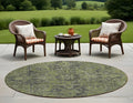 8 Round Moss Green and Gray Round Oriental Washable Non Skid Indoor Outdoor Area Rug