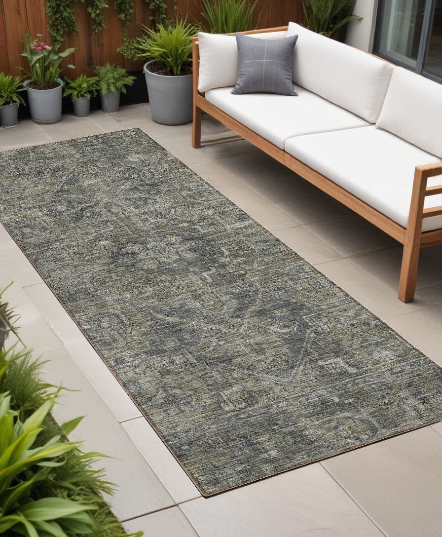 8 Runner Brown and Black Oriental Washable Non Skid Indoor Outdoor Runner Rug