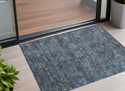 2 X 3 Navy and Black Oriental Washable Non Skid Indoor Outdoor Area Rug