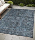 5 X 8 Navy and Black Oriental Washable Non Skid Indoor Outdoor Area Rug