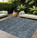 8 X 10 Navy and Black Oriental Washable Non Skid Indoor Outdoor Area Rug