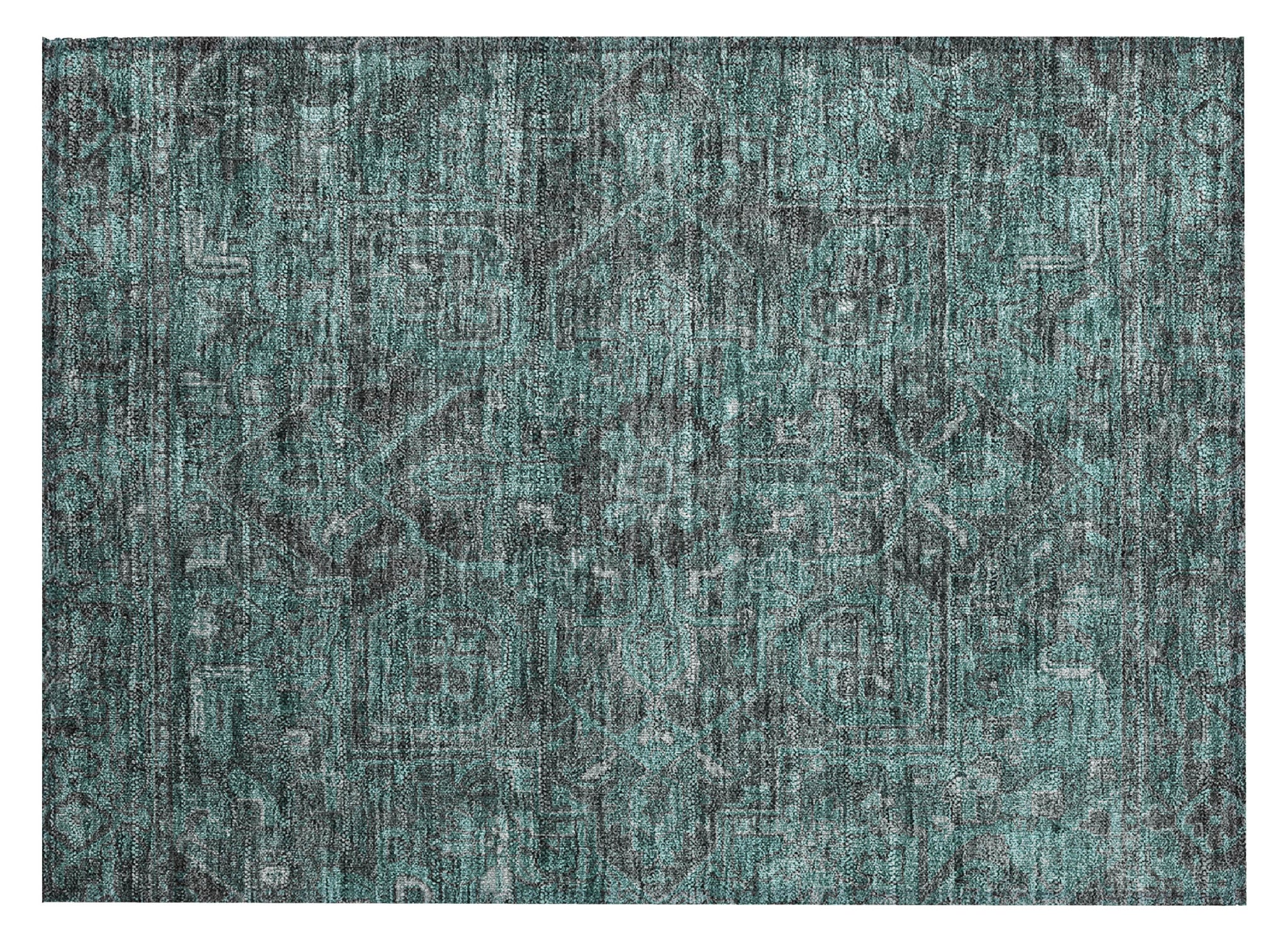 2 X 3 Turquoise Oriental Washable Non Skid Indoor Outdoor Area Rug
