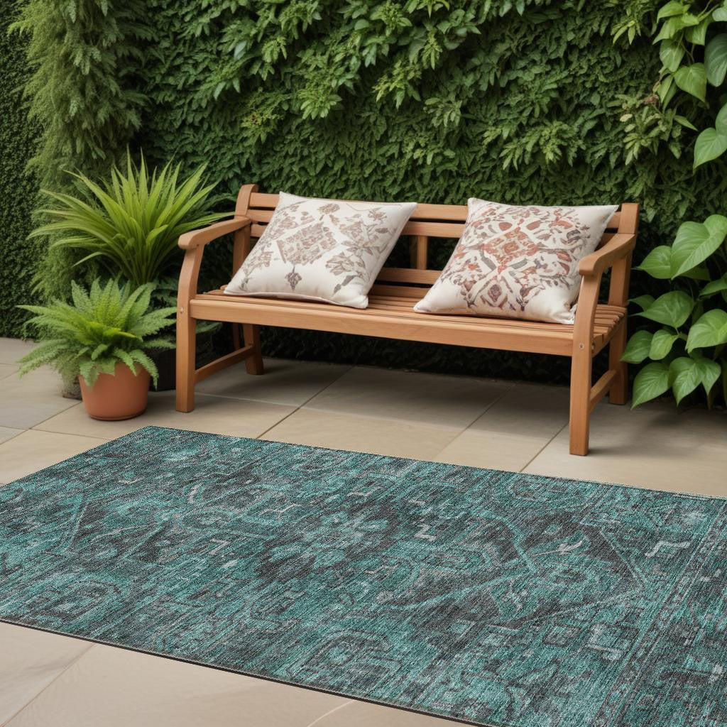 8 Runner Turquoise Oriental Washable Non Skid Indoor Outdoor Runner Rug