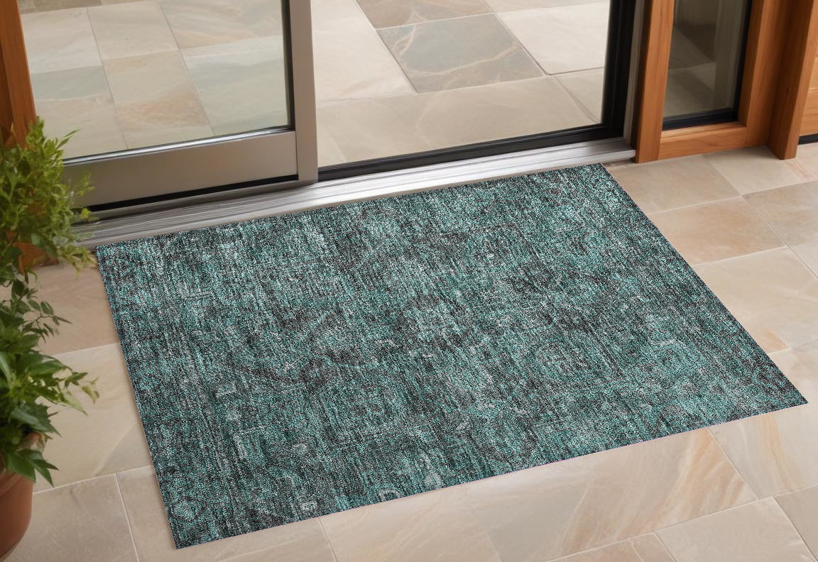 3 X 5 Turquoise Oriental Washable Non Skid Indoor Outdoor Area Rug