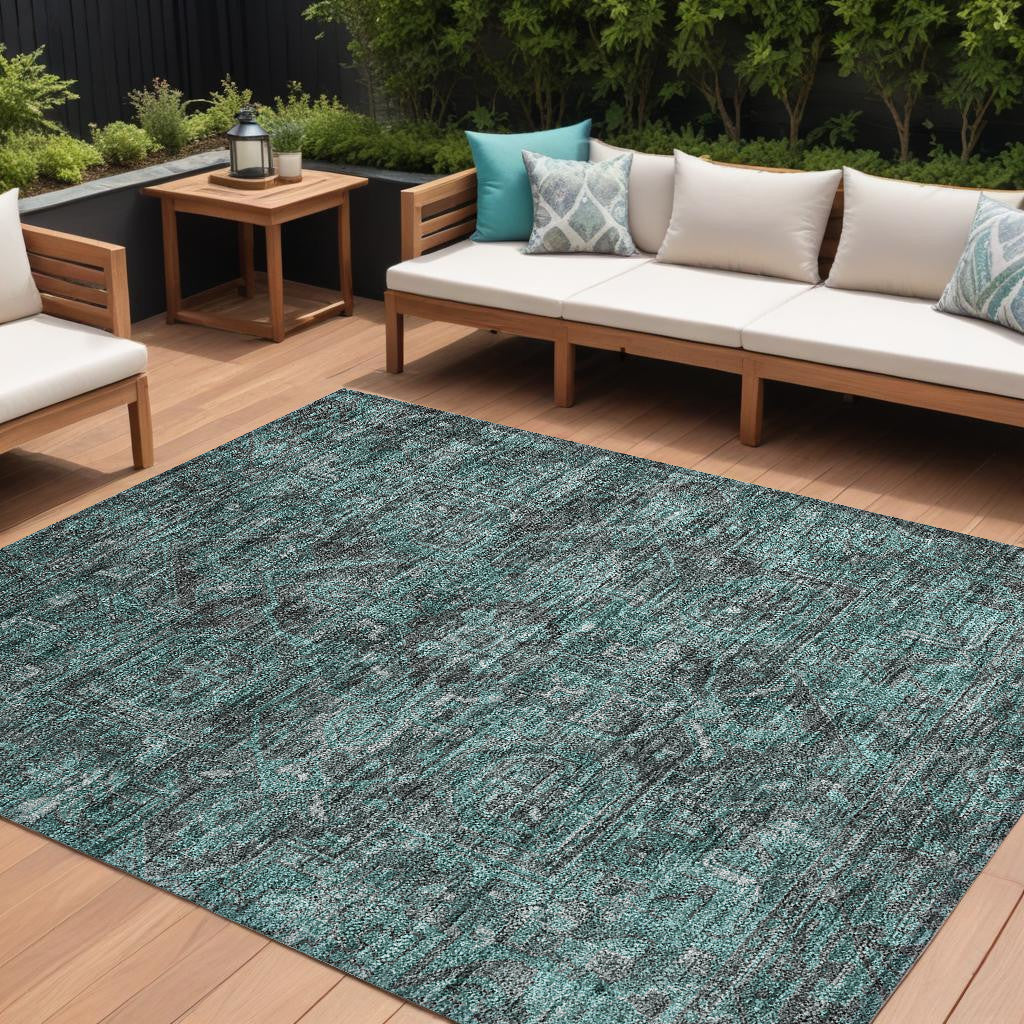 8 X 10 Turquoise Oriental Washable Non Skid Indoor Outdoor Area Rug