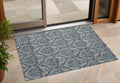 3 X 5 Blue and Cream Damask Washable Non Skid Indoor Outdoor Area Rug