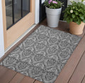 2 X 3 Gray Damask Washable Non Skid Indoor Outdoor Area Rug