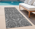 8 Runner Gray Damask Washable Non Skid Indoor Outdoor Runner Rug