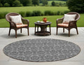 8 Round Gray Round Damask Washable Non Skid Indoor Outdoor Area Rug