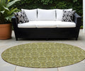 8 Round Green Round Damask Washable Non Skid Indoor Outdoor Area Rug