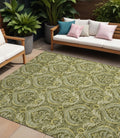 8 X 10 Green Damask Washable Non Skid Indoor Outdoor Area Rug
