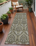 8 Runner Taupe and Beige Damask Washable Non Skid Indoor Outdoor Runner Rug