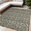 5 X 8 Taupe and Beige Damask Washable Non Skid Indoor Outdoor Area Rug