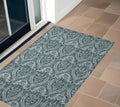 2 X 3 Teal Damask Washable Non Skid Indoor Outdoor Area Rug