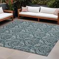 8 X 10 Teal Damask Washable Non Skid Indoor Outdoor Area Rug