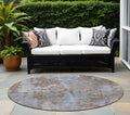8 Round Mocha and Blue Round Abstract Washable Non Skid Indoor Outdoor Area Rug