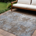 10 X 14 Mocha and Blue Abstract Washable Non Skid Indoor Outdoor Area Rug