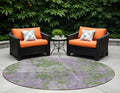 8 Round Green and Purple Round Abstract Washable Non Skid Indoor Outdoor Area Rug