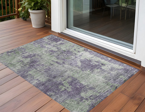 2 X 3 Purple and Green Abstract Washable Non Skid Indoor Outdoor Area Rug