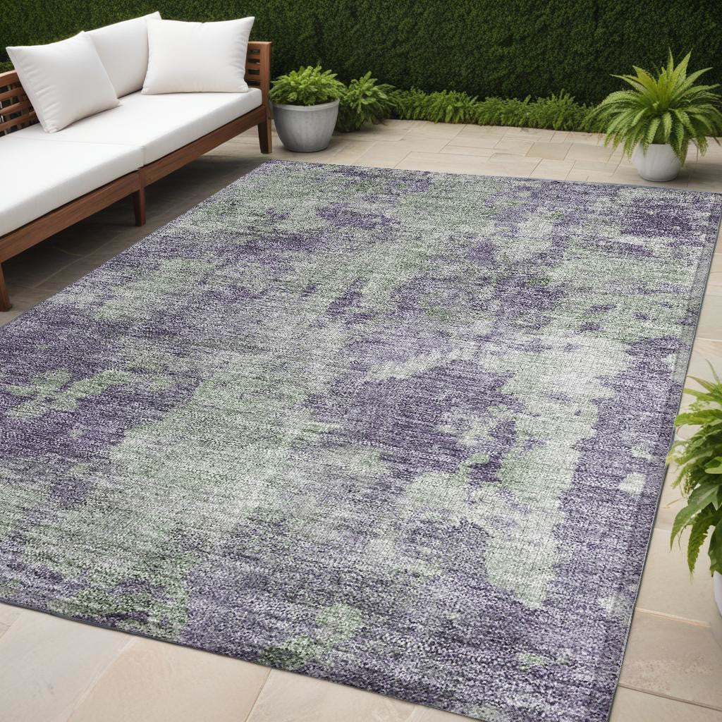 5 X 8 Purple and Green Abstract Washable Non Skid Indoor Outdoor Area Rug