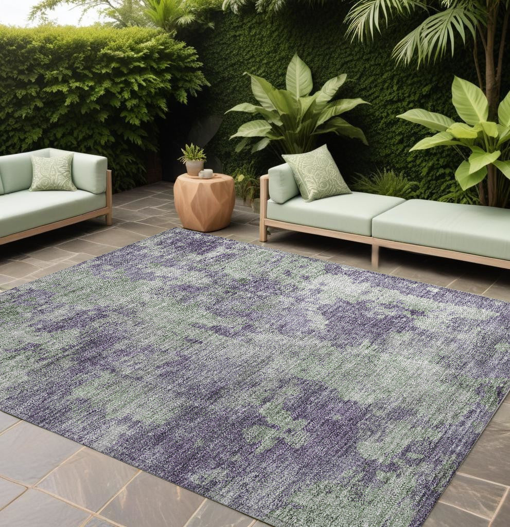 8 X 10 Purple and Green Abstract Washable Non Skid Indoor Outdoor Area Rug