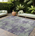 9 X 12 Purple and Green Abstract Washable Non Skid Indoor Outdoor Area Rug