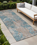 8 Runner Teal and Taupe Abstract Washable Non Skid Indoor Outdoor Runner Rug