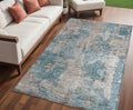 5 X 8 Teal and Taupe Abstract Washable Non Skid Indoor Outdoor Area Rug