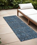 8 Runner Blue and Black Floral Washable Non Skid Indoor Outdoor Runner Rug