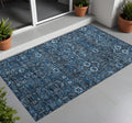 3 X 5 Blue and Black Floral Washable Non Skid Indoor Outdoor Area Rug