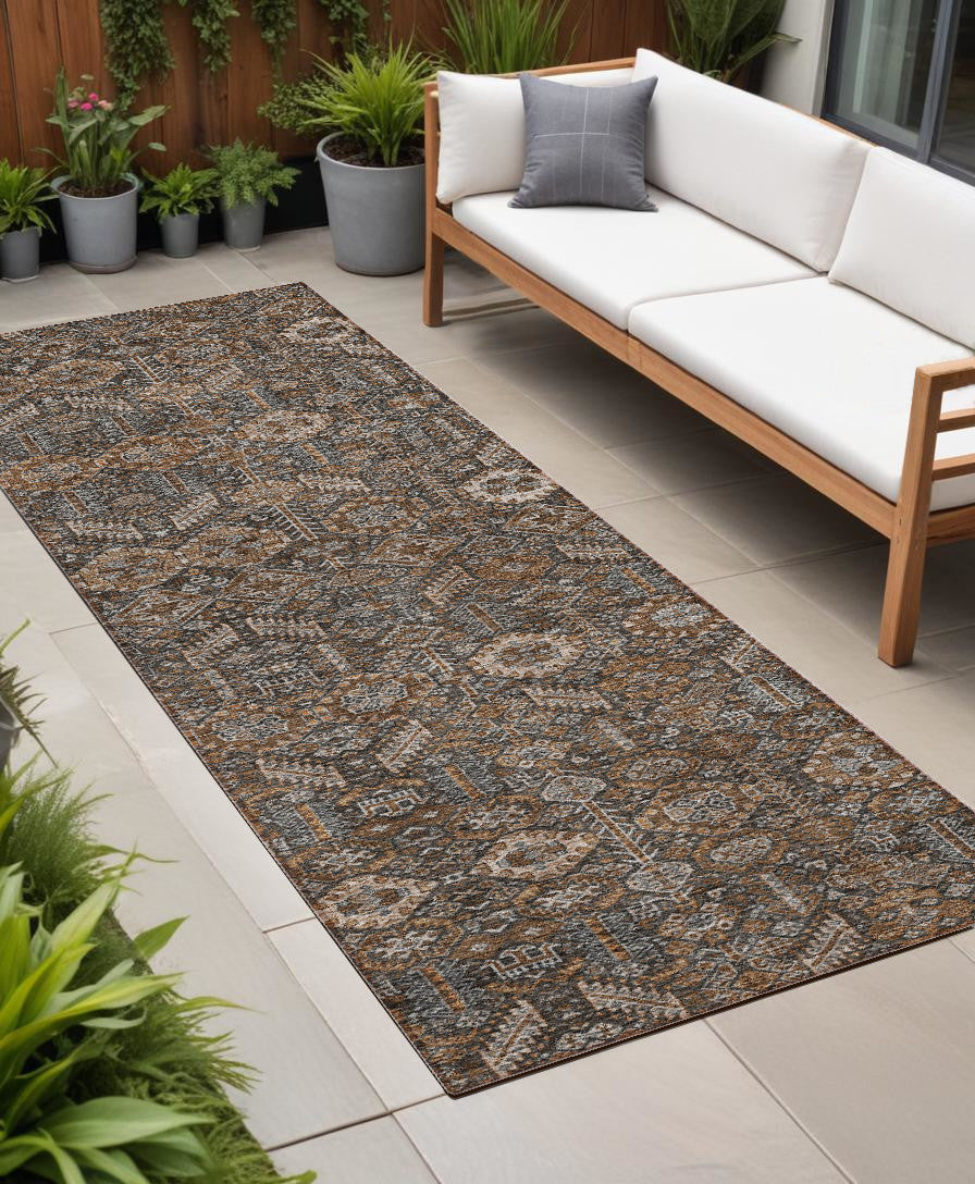 8 Runner Chocolate Floral Washable Non Skid Indoor Outdoor Runner Rug