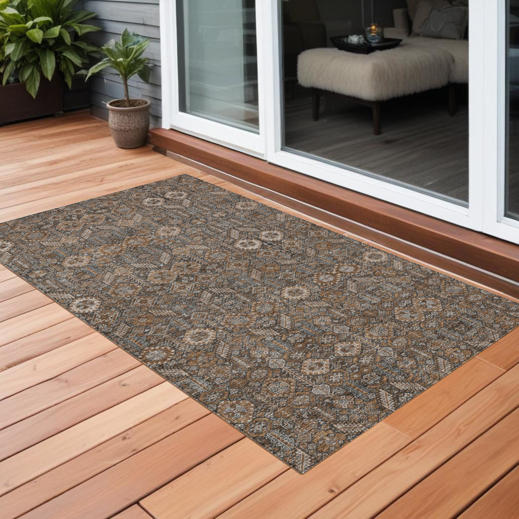 3 X 5 Chocolate Floral Washable Non Skid Area Rug With UV Protection