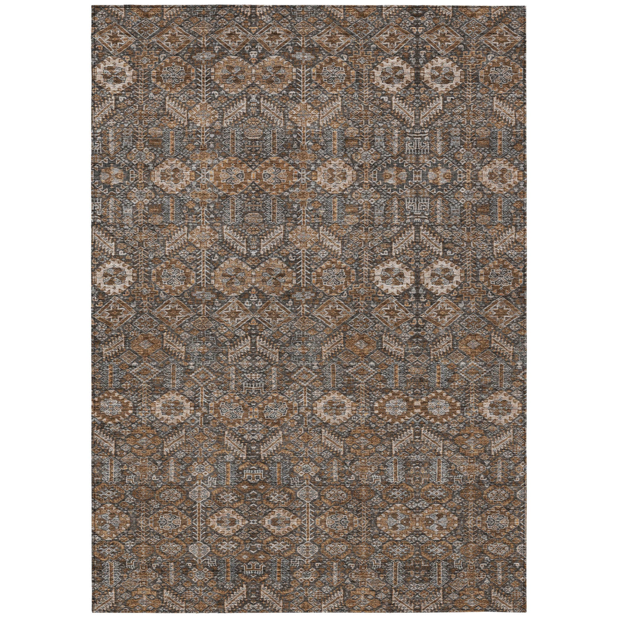 5 X 8 Chocolate Floral Washable Non Skid Indoor Outdoor Area Rug