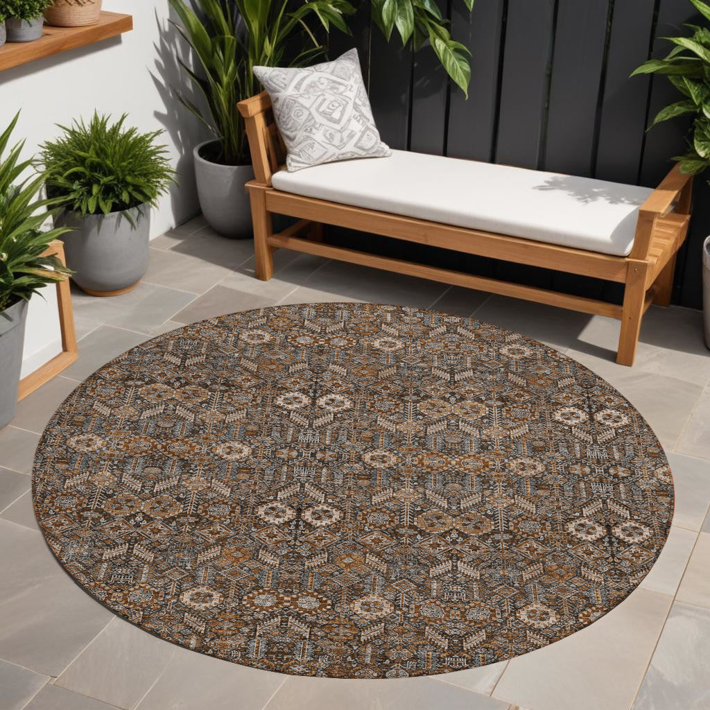 8 Round Chocolate Round Floral Washable Non Skid Indoor Outdoor Area Rug