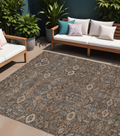 8 X 10 Chocolate Floral Washable Non Skid Indoor Outdoor Area Rug