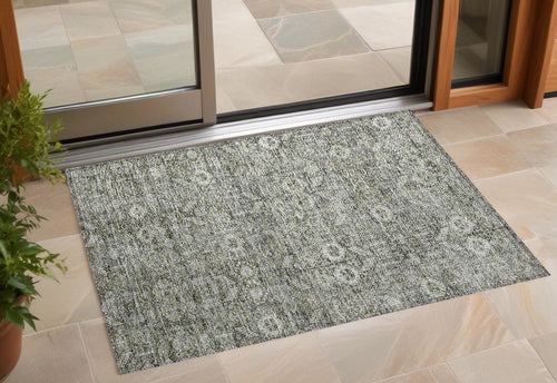 2 X 3 Cream and Tan Floral Washable Non Skid Indoor Outdoor Area Rug