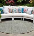8 Round Cream and Tan Round Floral Washable Non Skid Indoor Outdoor Area Rug