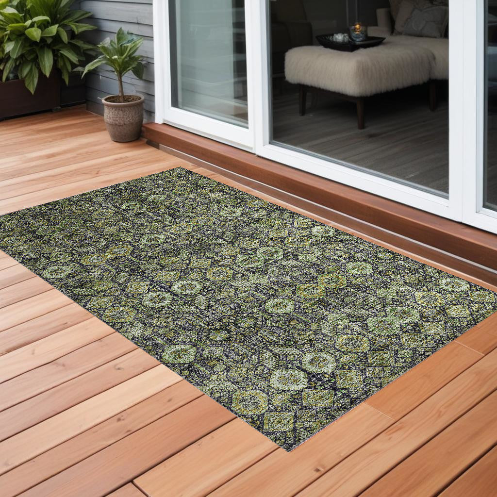 3 X 5 Blue and Green Floral Washable Non Skid Indoor Outdoor Area Rug