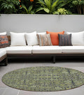 8 Round Blue and Green Round Floral Washable Non Skid Indoor Outdoor Area Rug