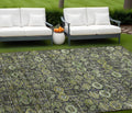 10 X 14 Blue and Green Floral Washable Non Skid Indoor Outdoor Area Rug