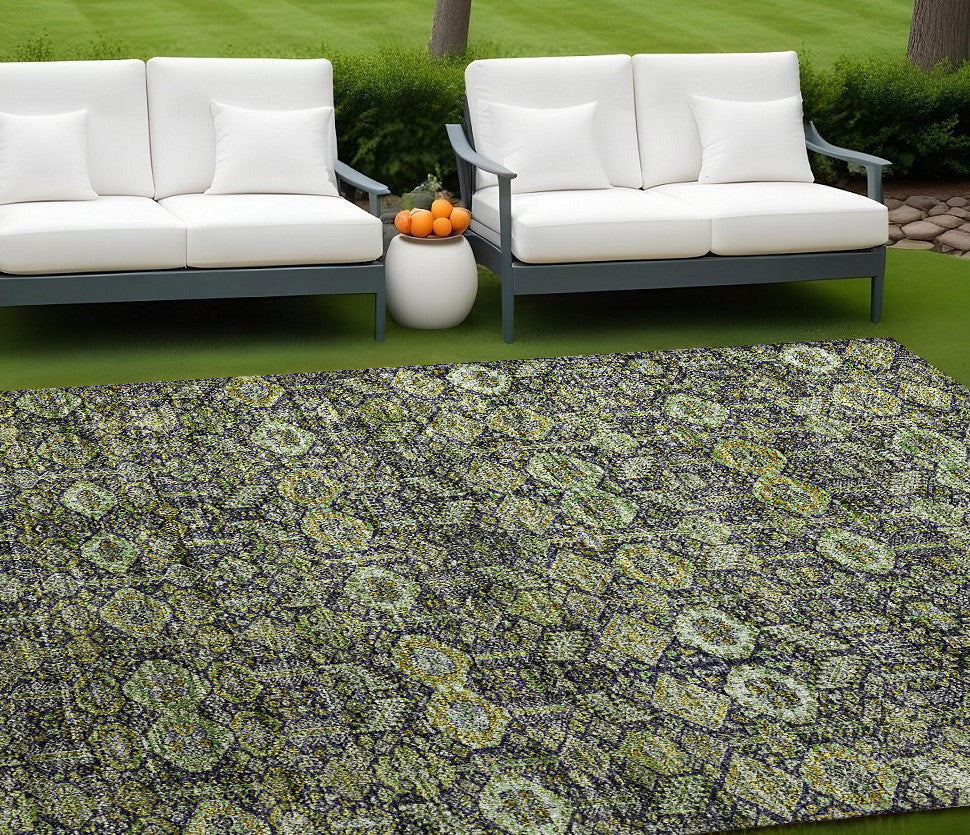 10 X 14 Blue and Green Floral Washable Non Skid Indoor Outdoor Area Rug