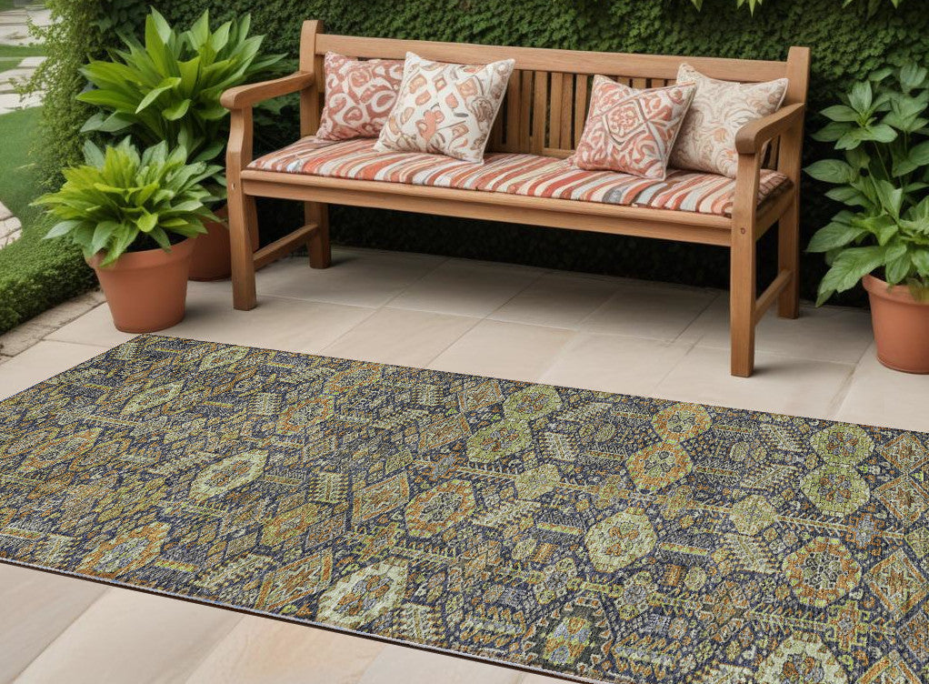 8 Runner Blue and Orange Floral Washable Non Skid Indoor Outdoor Runner Rug
