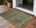 3 X 5 Blue and Orange Floral Washable Non Skid Indoor Outdoor Area Rug